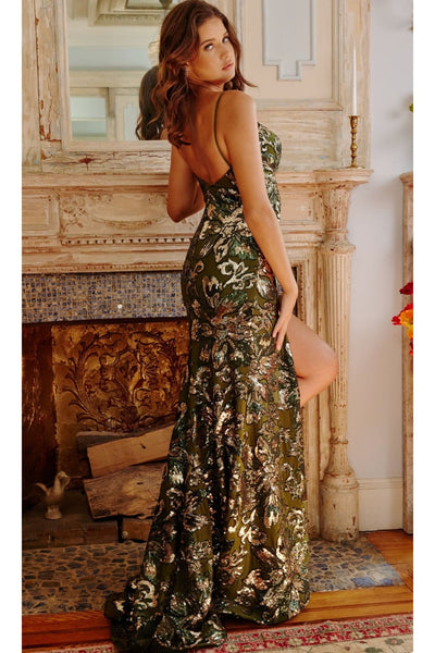 Jovani Long V-Neck Sequin-Print Prom Dress 08459 - Apparel & Accessories > Clothing > Dresses