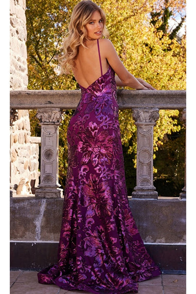 Jovani Long V-Neck Sequin-Print Prom Dress 08459 - Apparel & Accessories > Clothing > Dresses