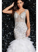 Jovani Long White Beaded Pageant Dress 26059