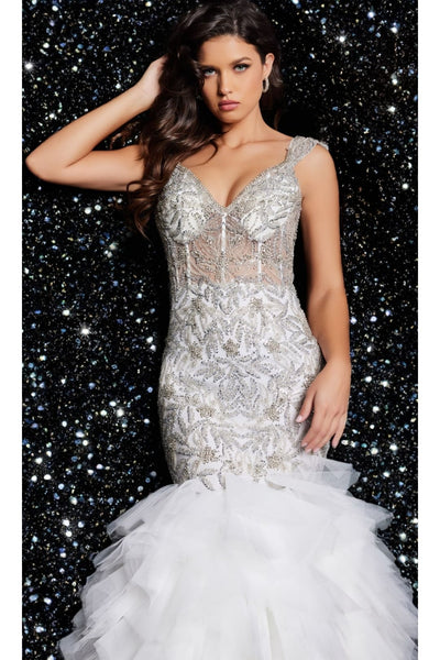 Jovani Long White Beaded Pageant Dress 26059 - Prom