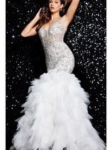 Jovani Long White Beaded Pageant Dress 26059