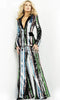 Jovani M02942 - Long Sleeve Blazer Sequin Pantsuit - Prom