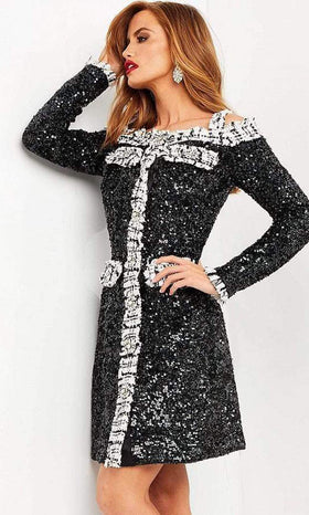 Jovani M03274 - Sequined Short Dress with Long Sleeves