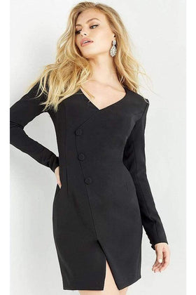 Jovani M03460 Black Long Sleeve V-Neck Short Suit Dress