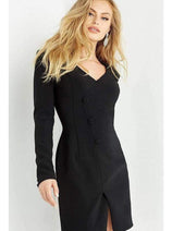Jovani M03460 Black Long Sleeve V-Neck Short Suit Dress