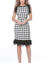 Jovani - M1045 Bateau Neck Sheath Cocktail Dress with Fringe