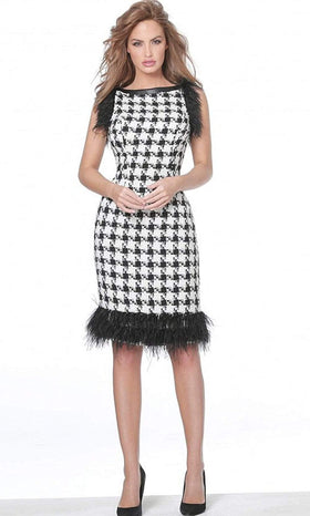 Jovani - M1045 Bateau Neck Sheath Cocktail Dress with Fringe