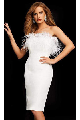 Jovani - M3335 Strapless Sheath Dress with Feather Appliqué
