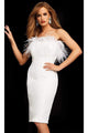 Jovani - M3335 Strapless Sheath Dress with Feather Appliqué - Ivory / 00 - Prom