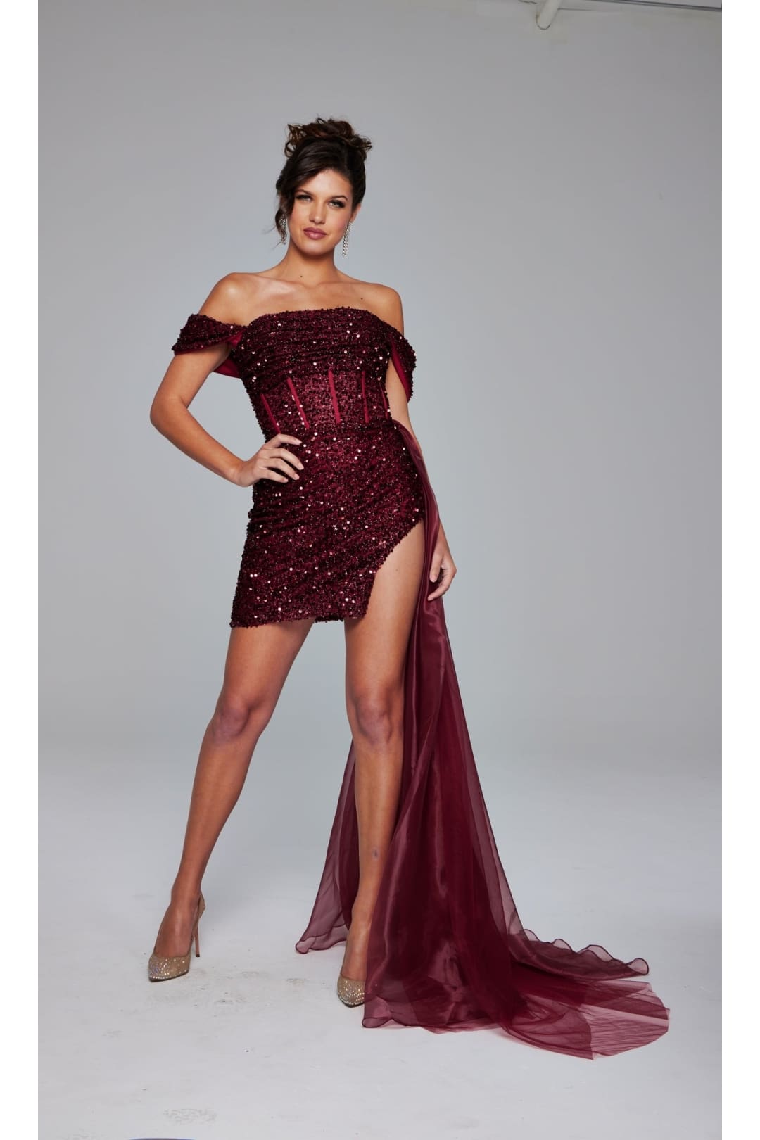 Jovani Off-Shoulder Short Sequin Hoco Dress 39632 - Apparel & Accessories > Clothing > Dresses