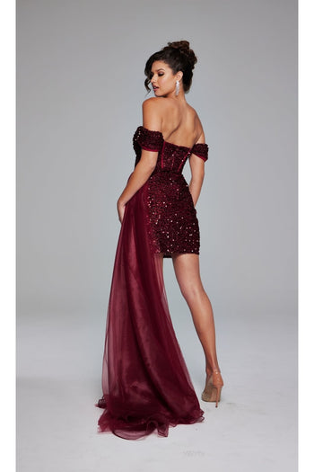 Jovani Off-Shoulder Short Sequin Hoco Dress 39632 - Apparel & Accessories > Clothing > Dresses