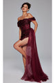 Jovani Off-Shoulder Short Sequin Hoco Dress 39632 - Burgundy / 00 - Apparel & Accessories > Clothing > Dresses
