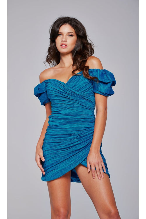 Jovani Off-Shoulder Short Sleeve Hoco Dress 39014 - Black / 00 - Apparel & Accessories > Clothing > Dresses