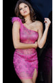 Jovani-Jovani One-Shoulder Beaded Homecoming Dress