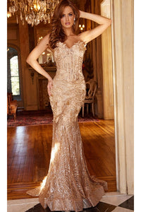 Jovani One-Shoulder Glitter Long Prom Dress 02445 - Cafe / Prom