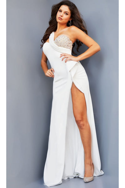 Jovani One-Shoulder Long Prom Dress 09045 - Off-White / Apparel & Accessories > Clothing > Dresses