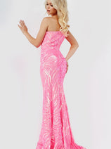Jovani One-Shoulder Long Sequin-Print Prom Dress