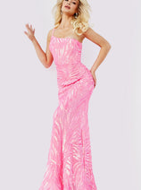 Jovani One-Shoulder Long Sequin-Print Prom Dress