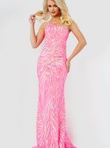 Jovani One-Shoulder Long Sequin-Print Prom Dress