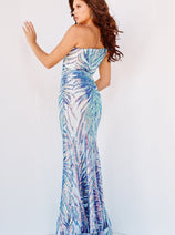 Jovani One-Shoulder Long Sequin-Print Prom Dress