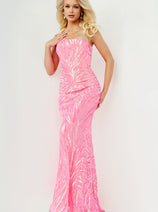 Jovani One-Shoulder Long Sequin-Print Prom Dress