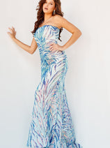 Jovani One-Shoulder Long Sequin-Print Prom Dress