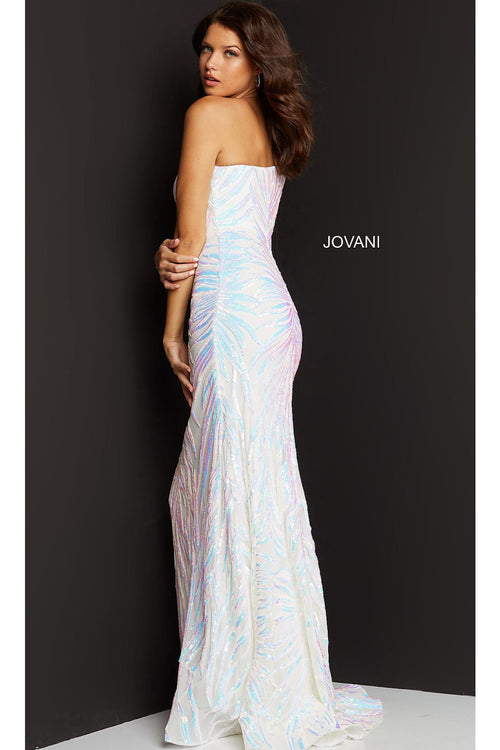 Jovani-Jovani One-Shoulder Long Sequin-Print Prom Dress
