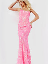 Jovani One-Shoulder Long Sequin-Print Prom Dress
