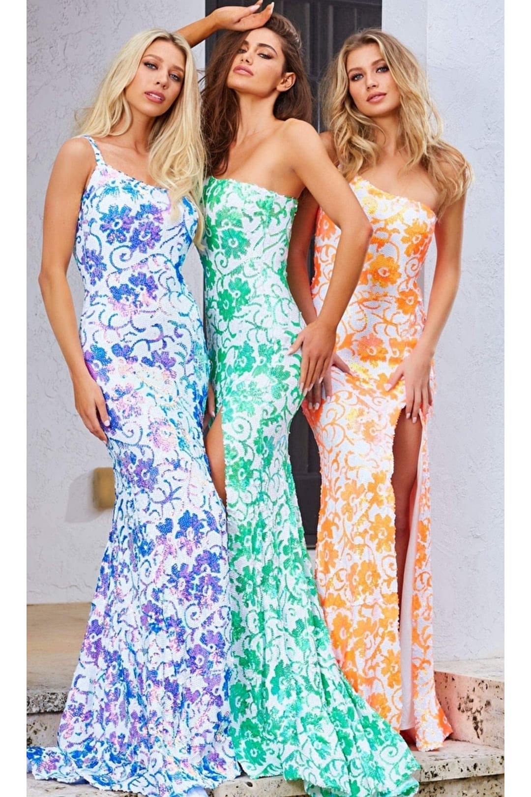 Jovani One-Shoulder Long Sequin Prom Dress 08256 - Ivory/Light Orange / Prom
