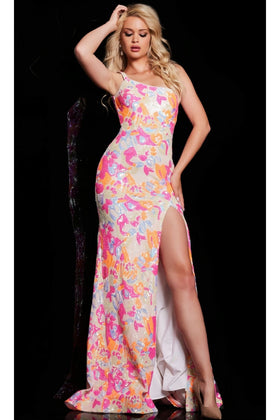 Jovani One-Shoulder Sequin-Print Prom Dress 26131