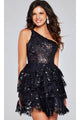 Jovani One-Shoulder Short Ruffled Hoco Dress 42016 - Black / 00 - Apparel & Accessories > Clothing > Dresses
