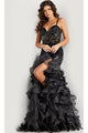 Jovani Organza-Ruffle Long Sequin Prom Dress 38358 - Black / Apparel & Accessories > Clothing > Dresses
