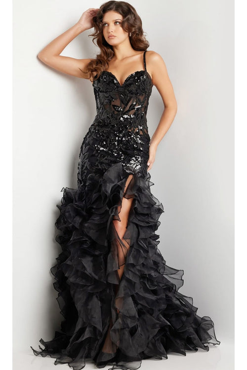Jovani Organza-Ruffle Long Sequin Prom Dress 38358 - Apparel & Accessories > Clothing > Dresses