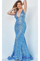 Jovani Plus-Size Mermaid Prom Dress with Sequins - Aqua / 16 - Prom