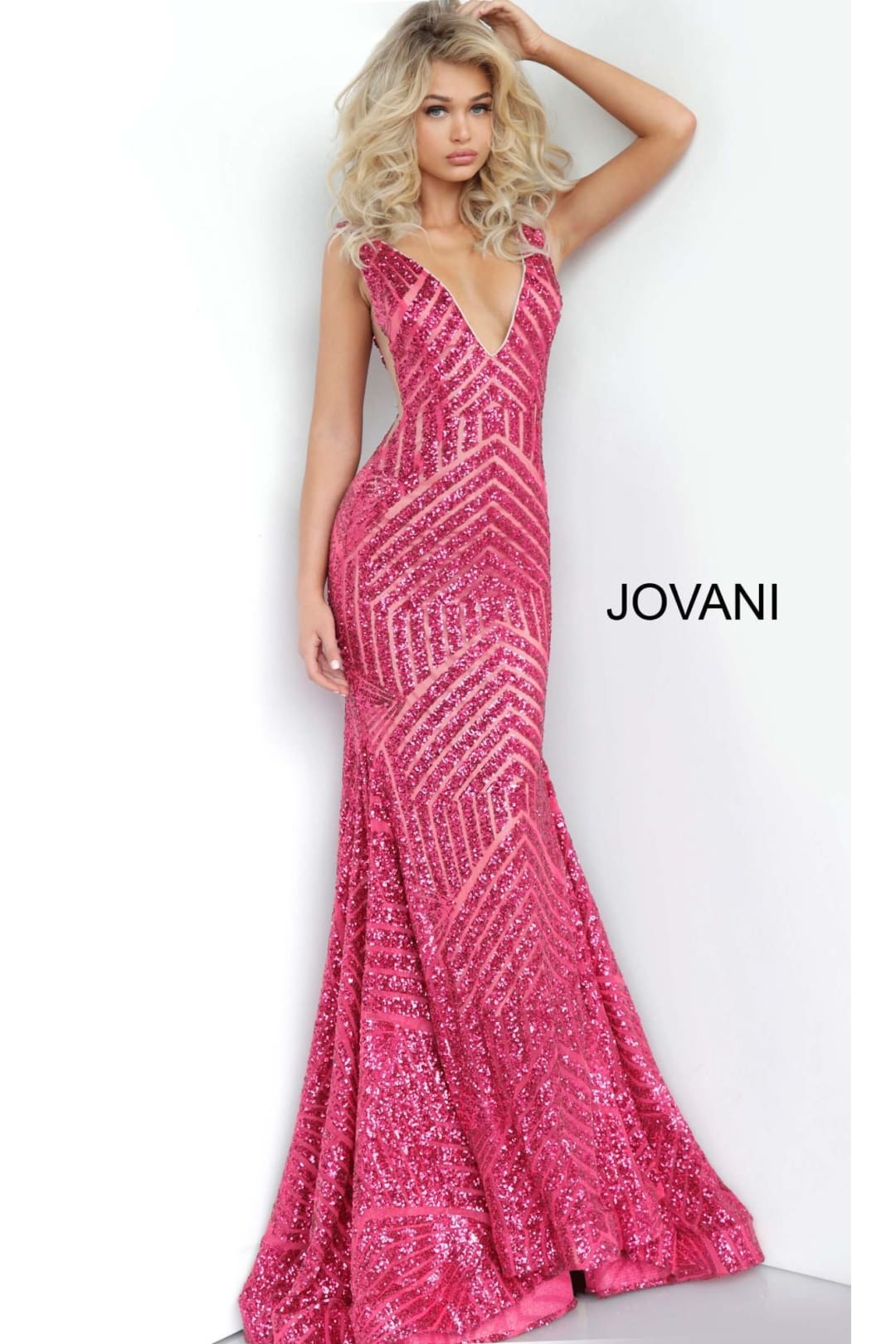 Jovani Plus-Size Mermaid Prom Dress with Sequins - Fuchsia / 16 - Prom
