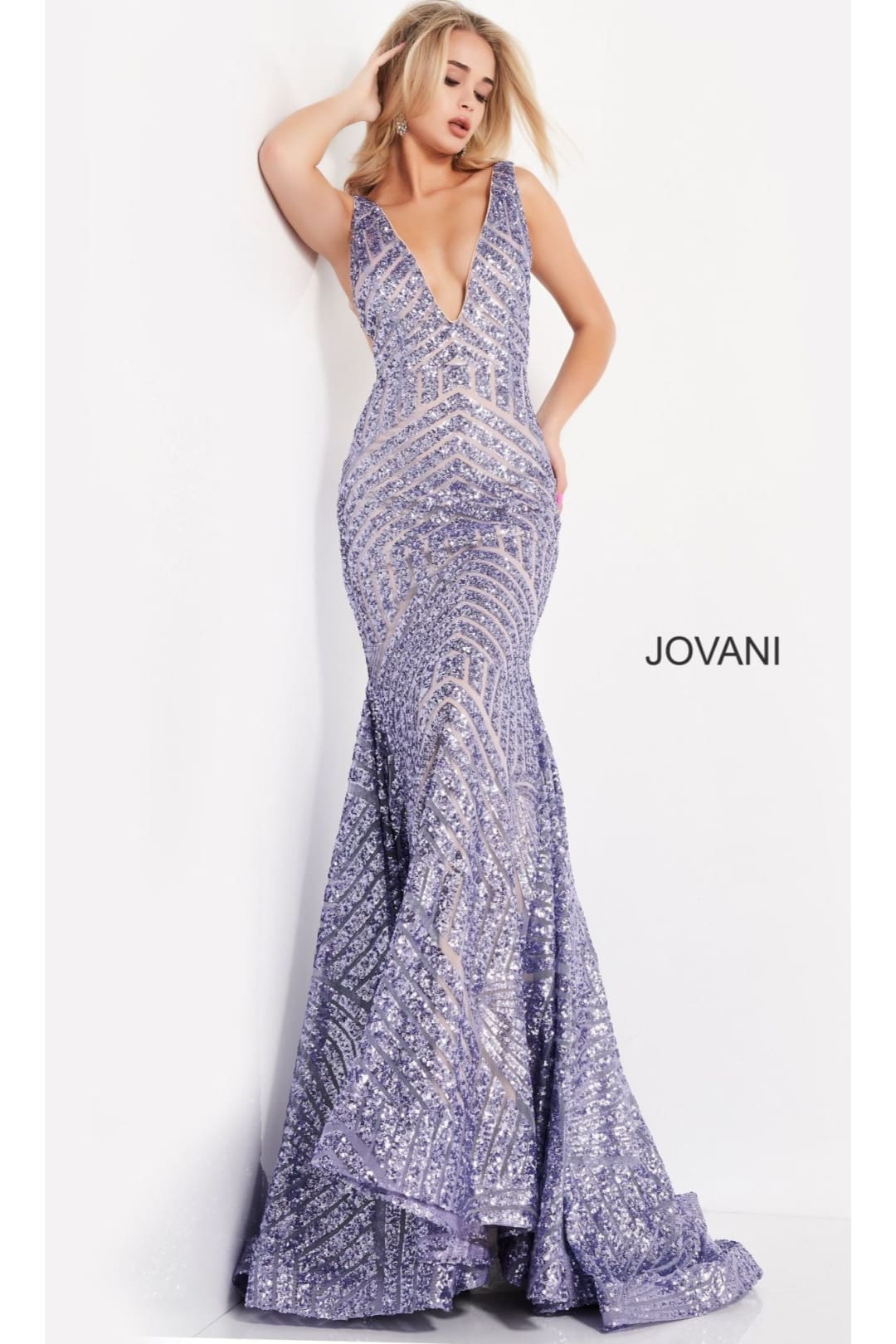 Jovani Plus-Size Mermaid Prom Dress with Sequins - Purple / 16 - Prom