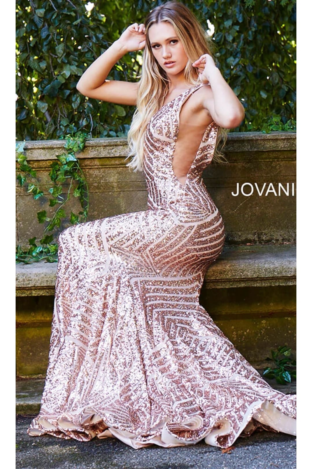 Jovani Plus-Size Mermaid Prom Dress with Sequins - Rose Gold / 16 - Prom