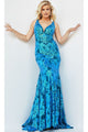 Jovani Plus-Size Mermaid Sequin Prom Dress - Iridescent Royal / 16 - Prom