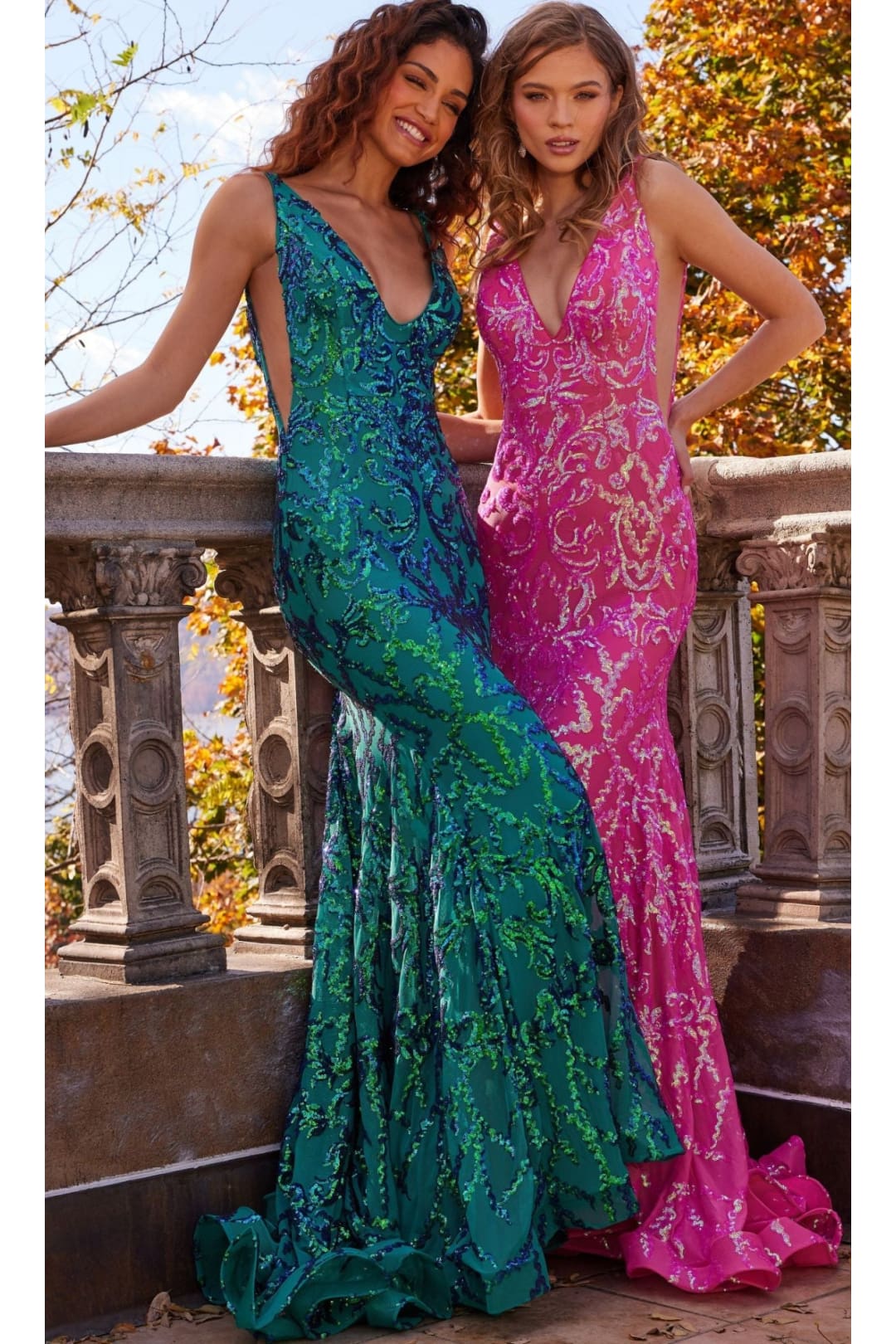Jovani Plus-Size Sequin Prom Dress with Train - Iridescent Green / 16 - Prom
