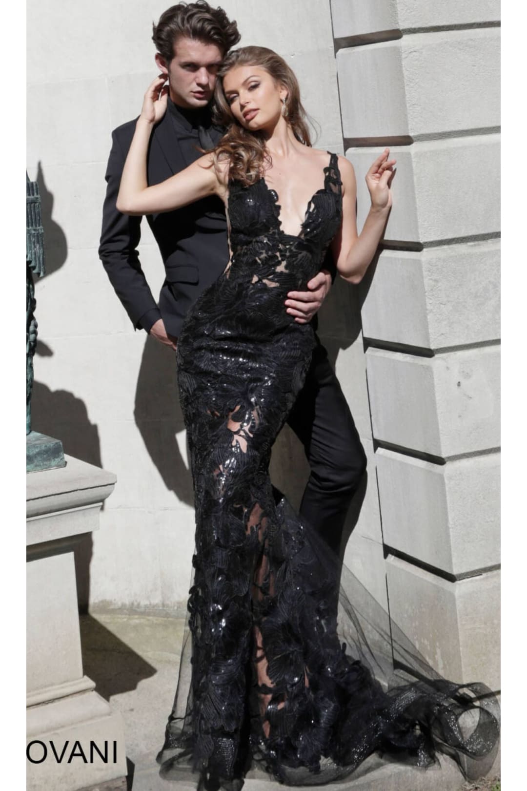 Jovani Plus-Size Sheer Prom Dress with Sequins - Black / 16 - Prom