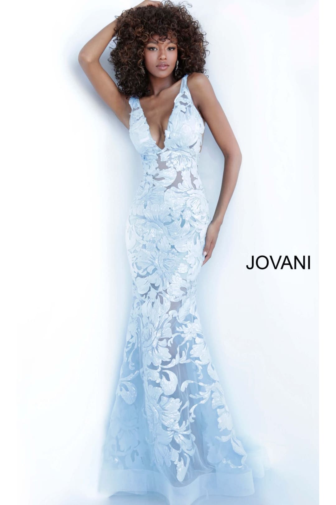 Jovani Plus-Size Sheer Prom Dress with Sequins - Light Blue / 16 - Prom