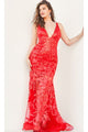 Jovani Plus-Size Sheer Prom Dress with Sequins - Red / 16 - Prom