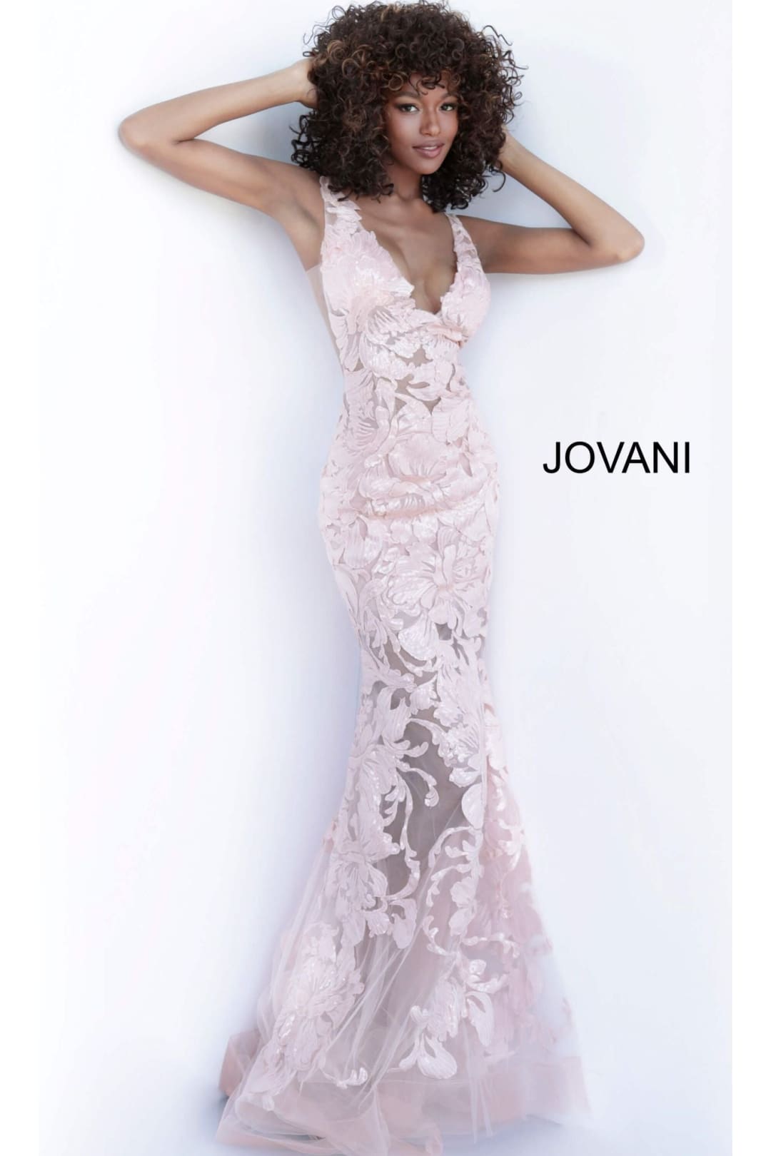 Jovani Plus-Size Sheer Prom Dress with Sequins - Rose Gold / 16 - Prom