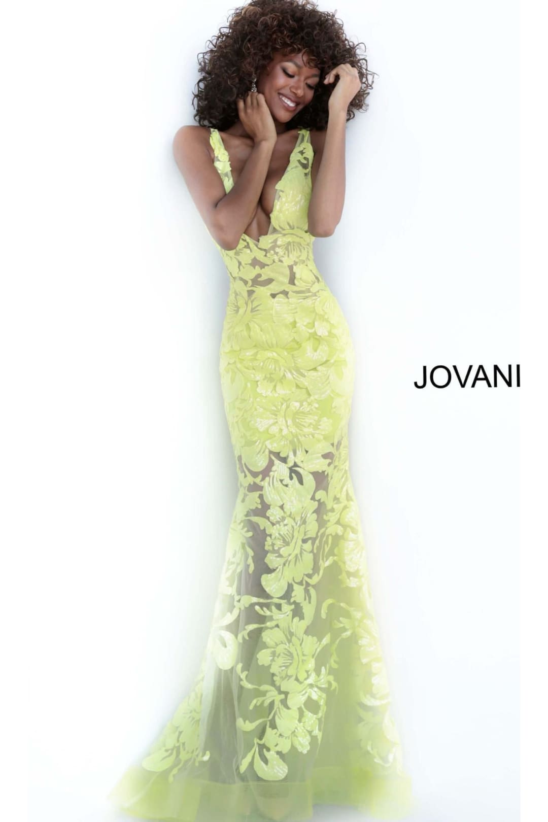 Jovani Plus-Size Sheer Prom Dress with Sequins - Yellow / 16 - Prom