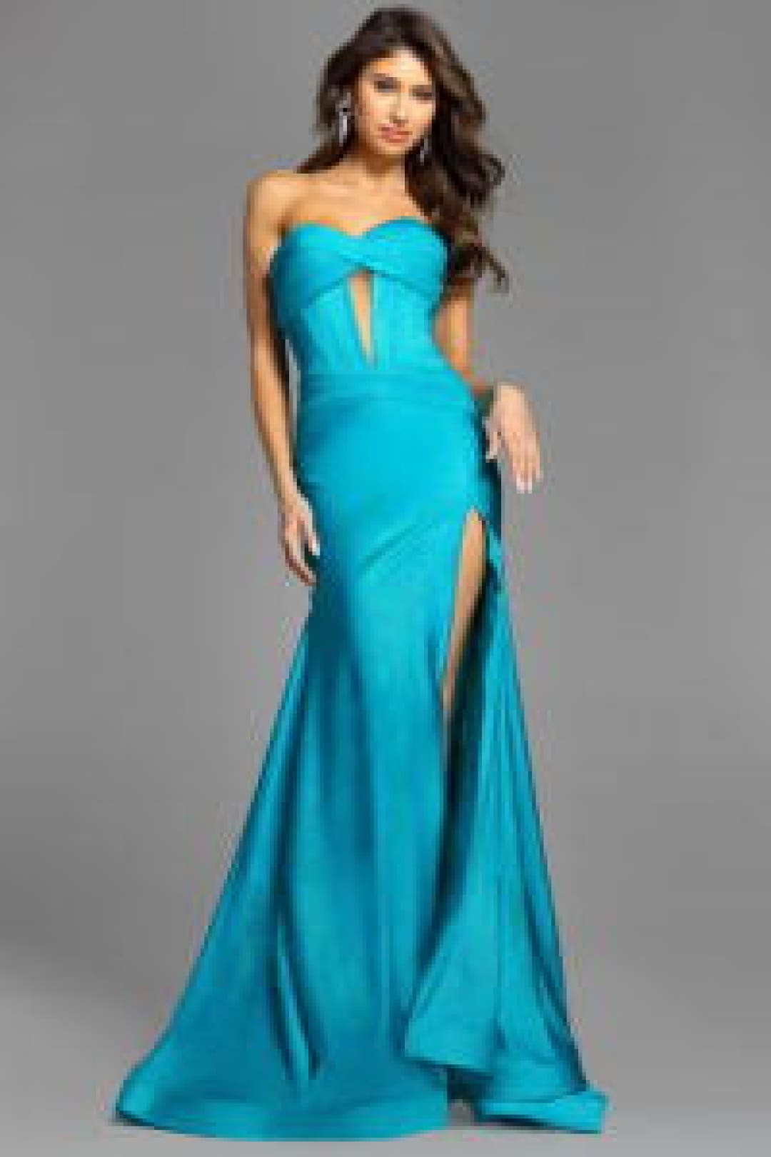 Jovani Prom Dress Strapless Cut-Out Glitter Long Evening Gown 43419 - Turquoise / 00 - Apparel & Accessories > Clothing > Dresses