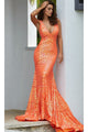 Jovani Prom Dress with Striped Sequin Pattern - Neon Orange / Apparel & Accessories > Clothing > Dresses