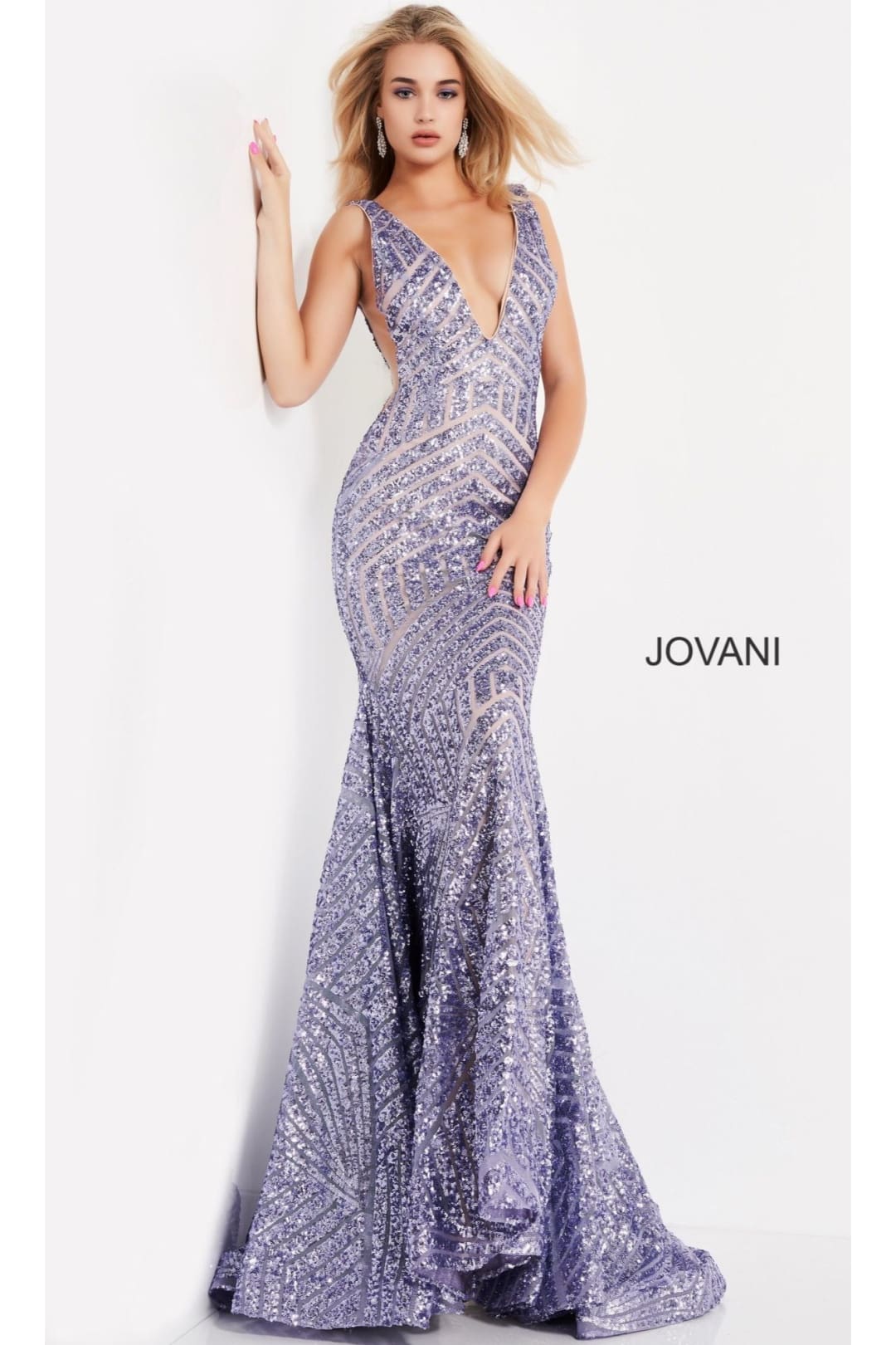 Jovani Prom Dress with Striped Sequin Pattern - Purple / Apparel & Accessories > Clothing > Dresses