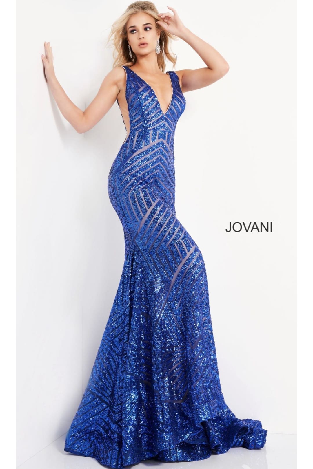 Jovani Prom Dress with Striped Sequin Pattern - Royal / Apparel & Accessories > Clothing > Dresses