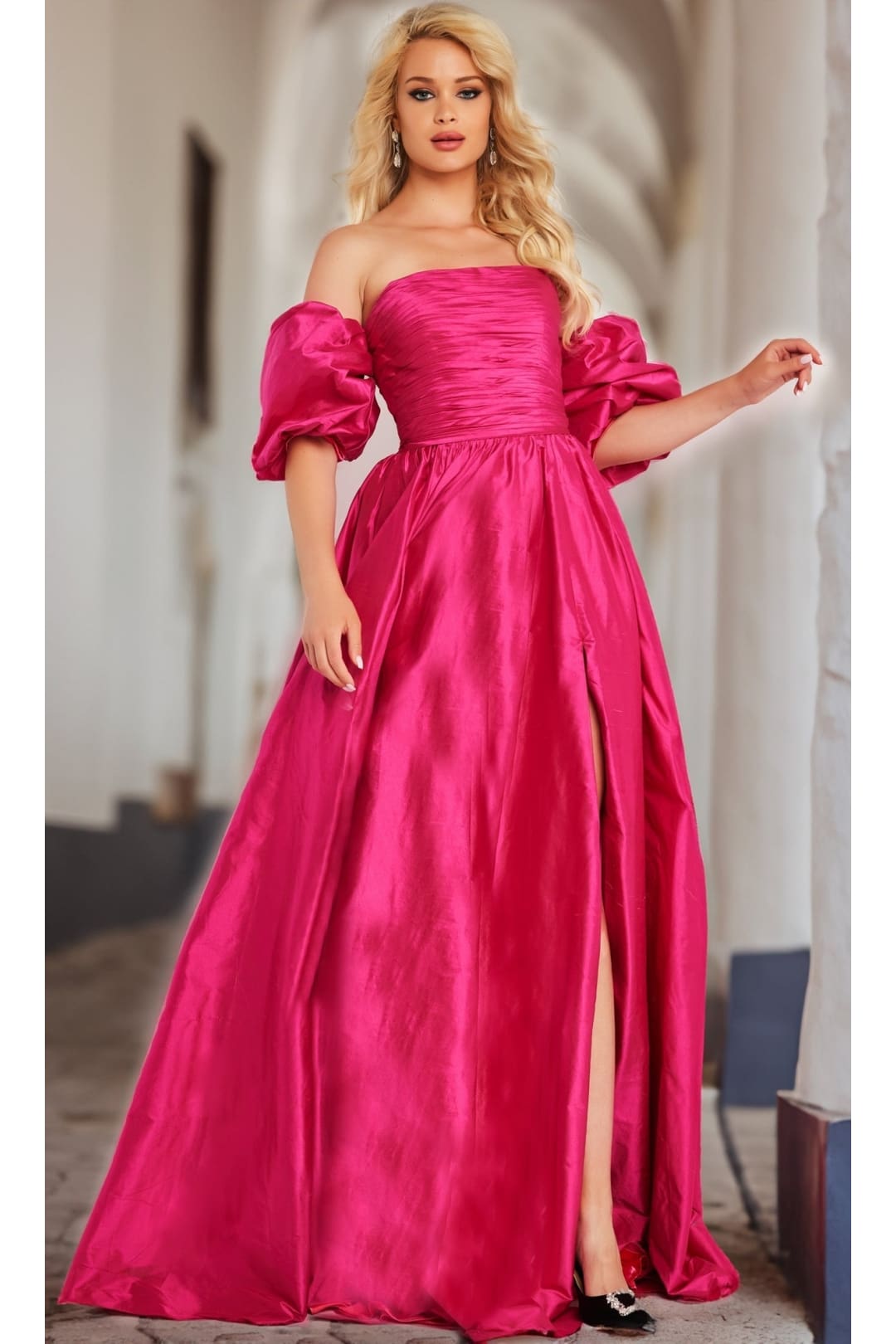 Jovani Puff-Sleeve Long Prom Ball Gown 24099 - Apparel & Accessories > Clothing > Dresses