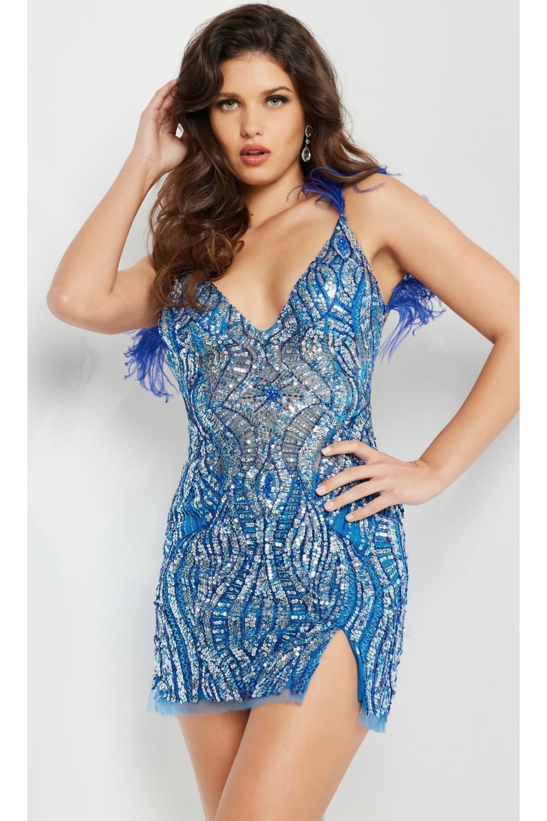 Jovani Royal Blue Short Beaded Party Dress 09878 - Apparel & Accessories > Clothing > Dresses
